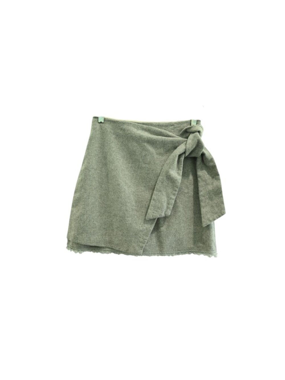 Wilfred Faux Wrap Mini Skirt Sz 4 Gray Wool Blend Lined Side Tie Frayed Hem